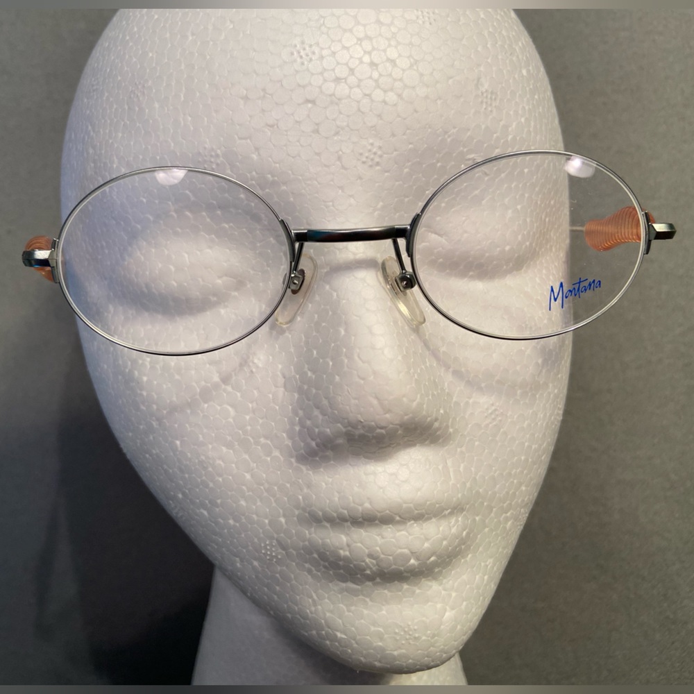 Montana eye glass frames, handmade, M 670 COL 6566, silver, oval round, Vintage
